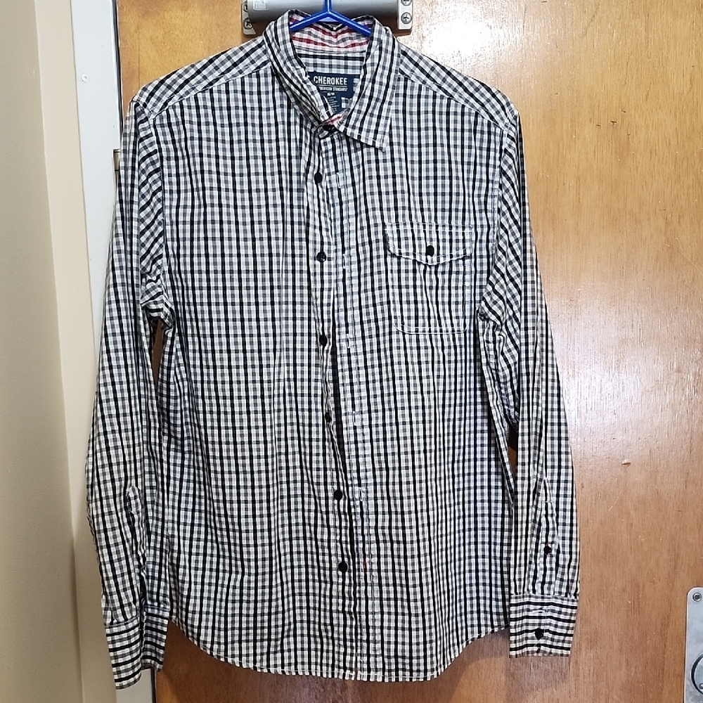 Cherokee Black and White Casual Button Down Shirt